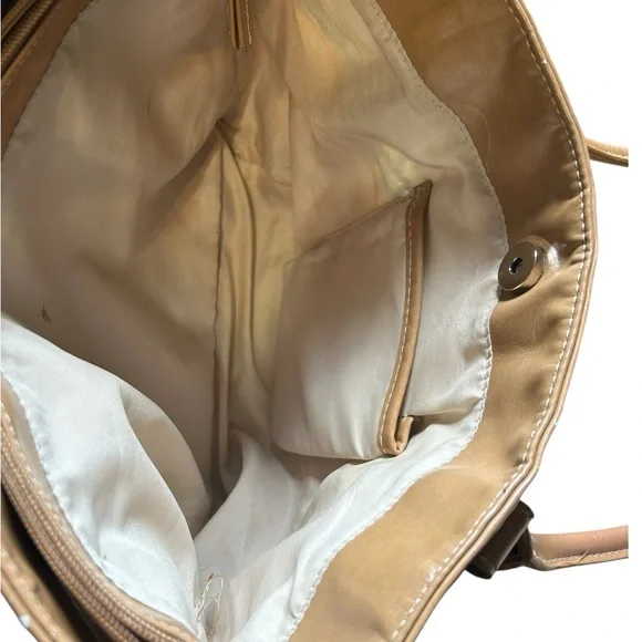 Woven Multicolor Straw Tote Bag Tan Faux Leather Handles Shoulder Purse - Picture 11 of 16